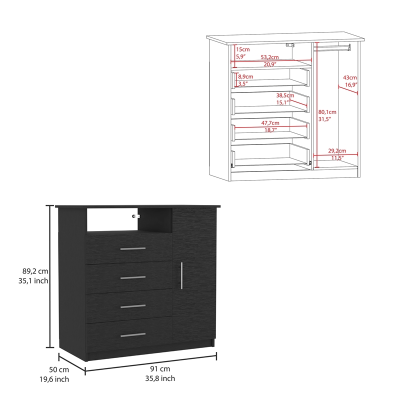 Pemberly Row 3 Piece Bedroom Set Dresser and 2 Nightstands in Black