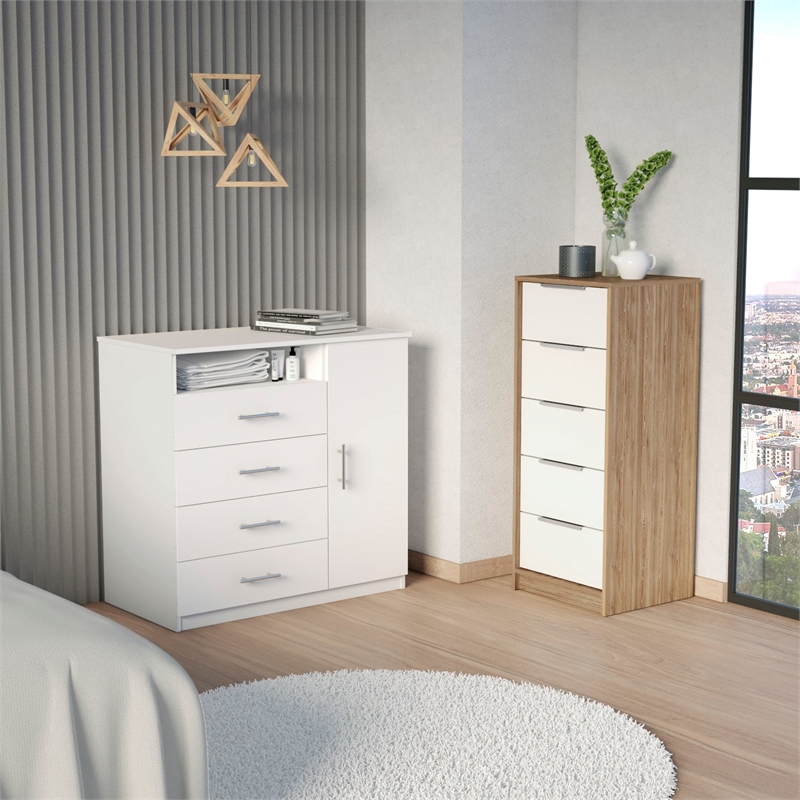 Pemberly Row 2 Piece Bedroom Set 2 Dressers in White and Pine