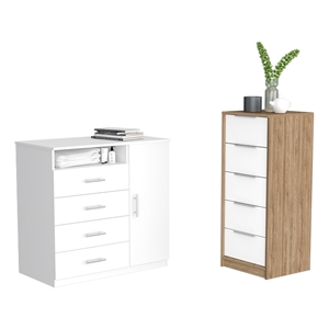 Pemberly Row 2 Piece Bedroom Set 2 Dressers in White and Pine