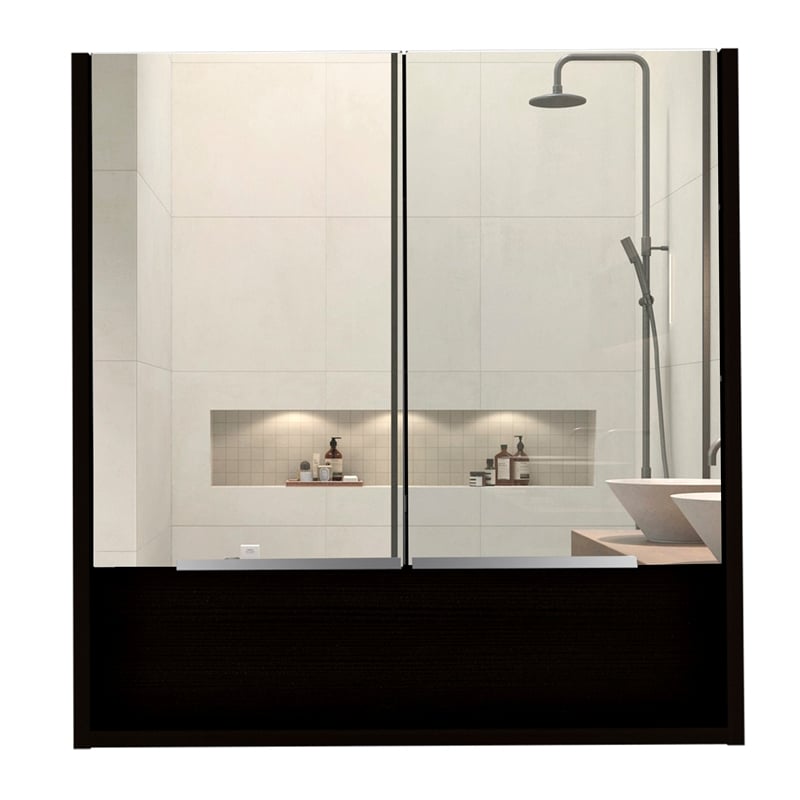 Pemberly Row 2 Piece Bathroom Set Linen and Medicine Cabinet in Black