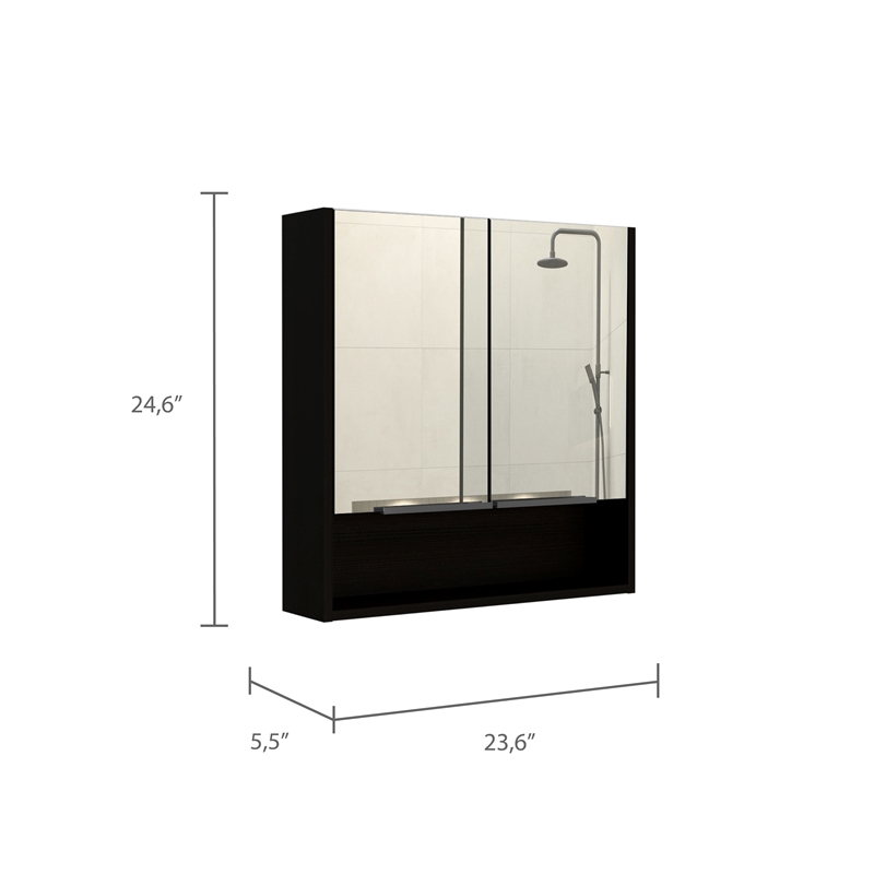 Pemberly Row 2 Piece Bathroom Set Linen and Medicine Cabinet in Black