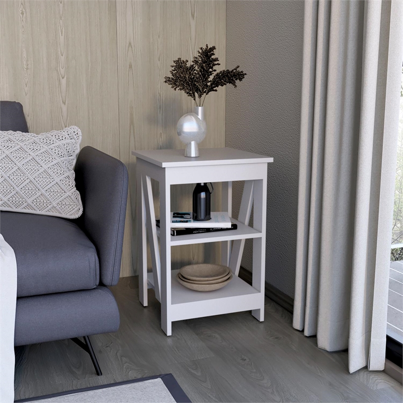 Pemberly Row 3 Open Shelf Side End Table 23.8in High in White
