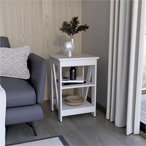Pemberly Row 3 Open Shelf Side End Table 23.8in High in White