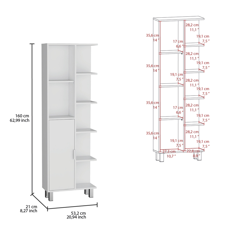 Pemberly Row Linen Bathroom Cabinet with 7 Open Shelves in White