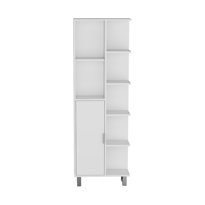 Pemberly Row Linen Bathroom Cabinet with 7 Open Shelves in White