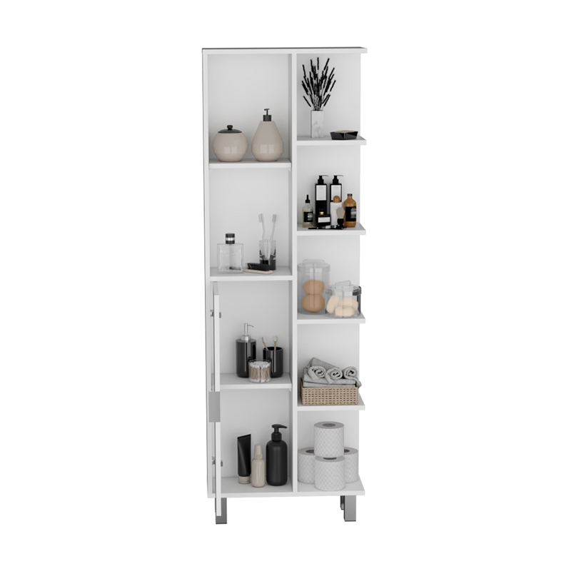 Pemberly Row Linen Bathroom Cabinet with 7 Open Shelves in White