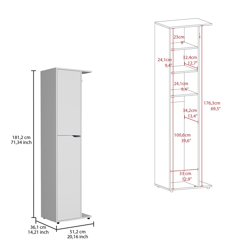 Pemberly Row Tall Broom and Mop Storage Cabinet Closet in White
