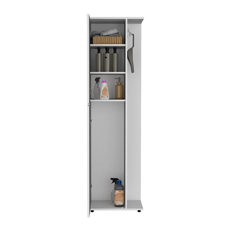 Pemberly Row Tall Broom and Mop Storage Cabinet Closet in White