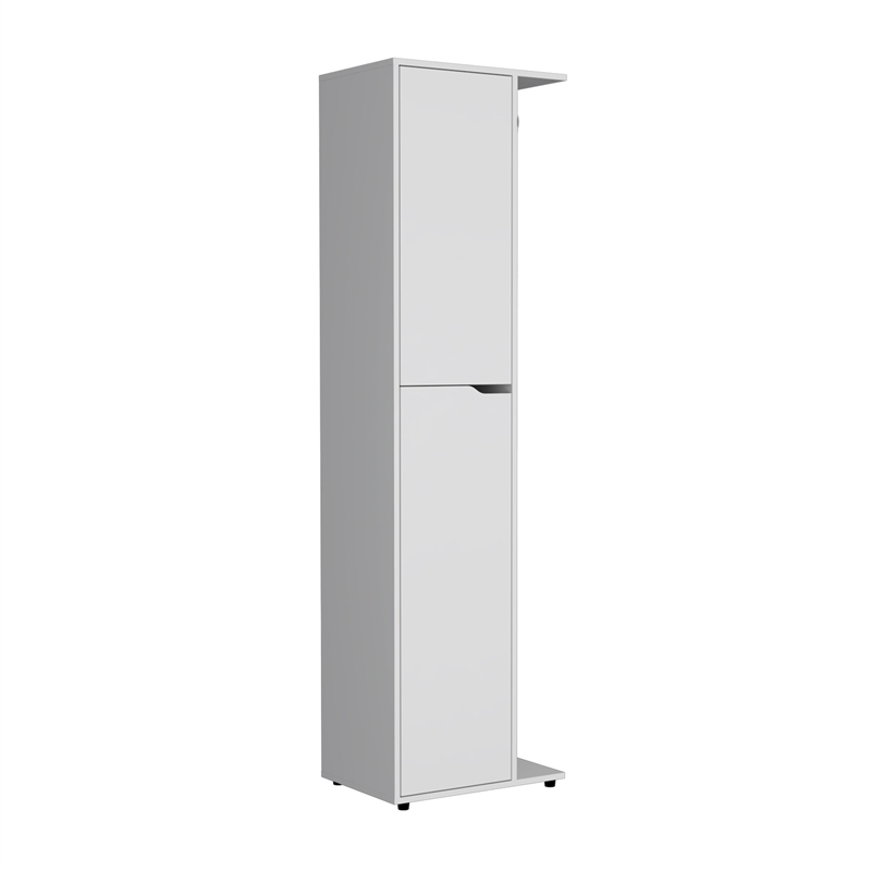 Pemberly Row Tall Broom and Mop Storage Cabinet Closet in White