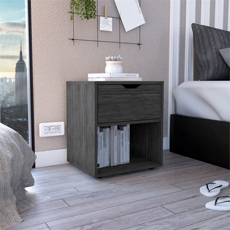 Pemberly Row Nightstand with Drawer and Open Shelf in Light Gray