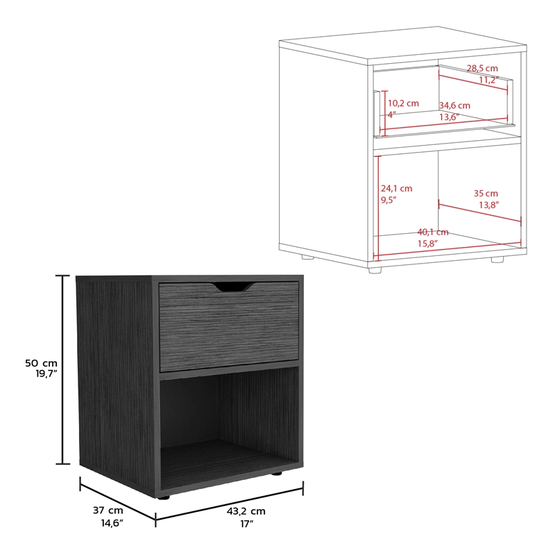 Pemberly Row Nightstand with Drawer and Open Shelf in Light Gray