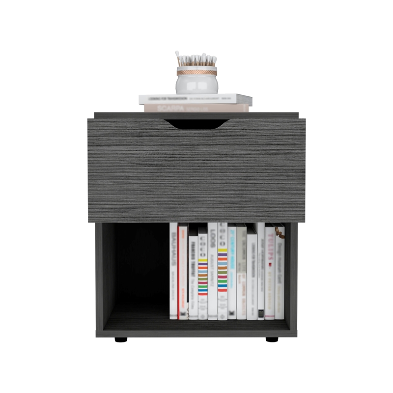 Pemberly Row Nightstand with Drawer and Open Shelf in Light Gray