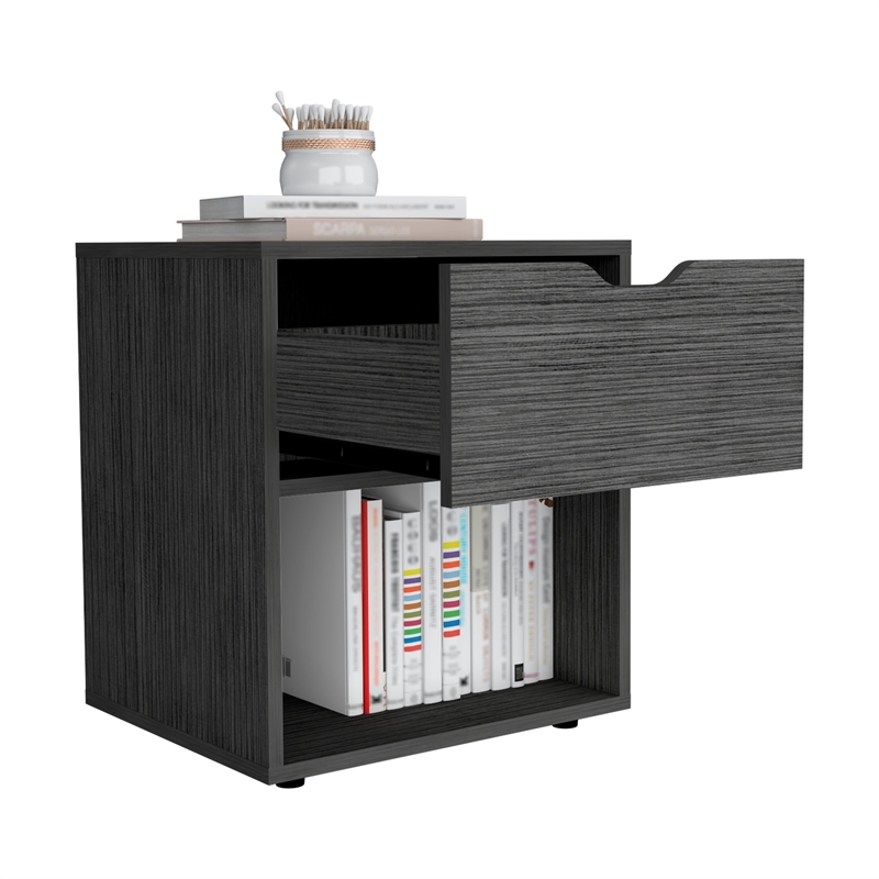 Pemberly Row Nightstand with Drawer and Open Shelf in Light Gray