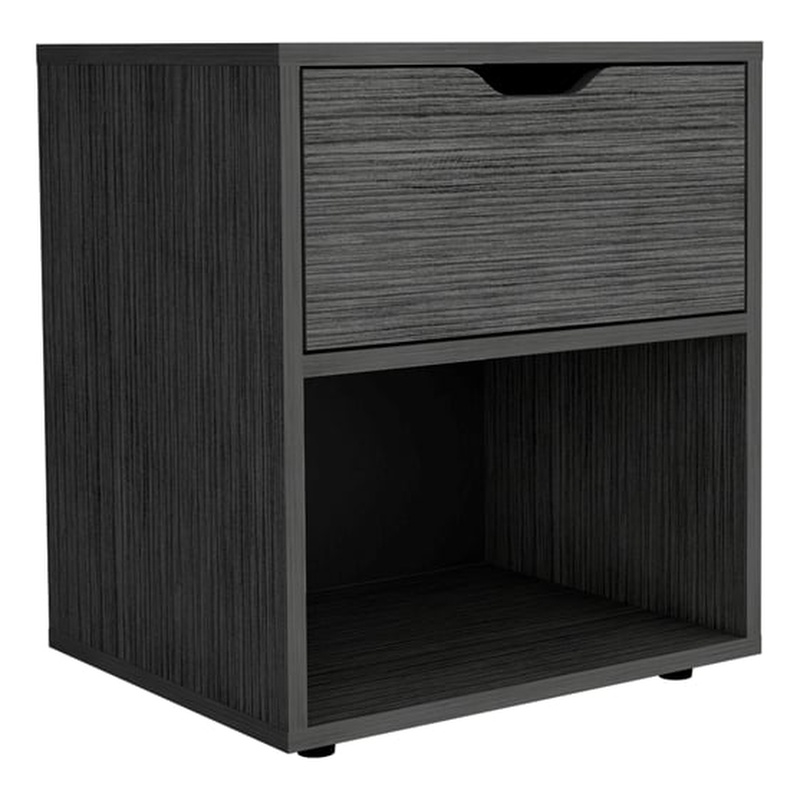 Pemberly Row Nightstand with Drawer and Open Shelf in Light Gray