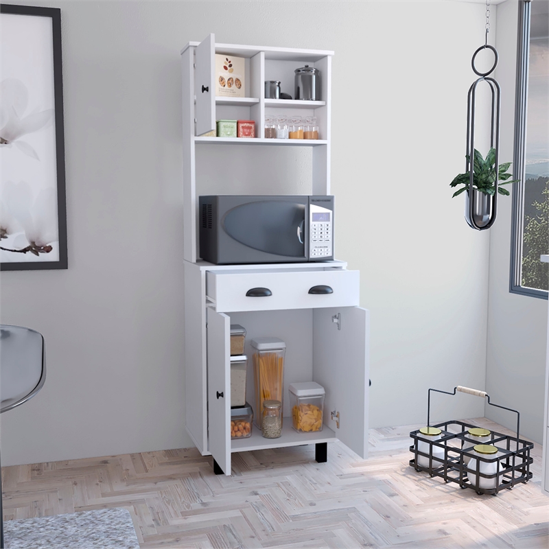 Pemberly Row Tall Kitchen Pantry Cabinet 66.6in High in White