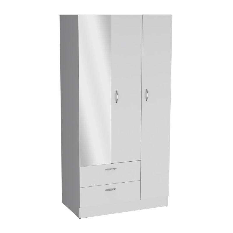 Pemberly Row Bedroom Armoire with Hanging Rod and Drawers in White