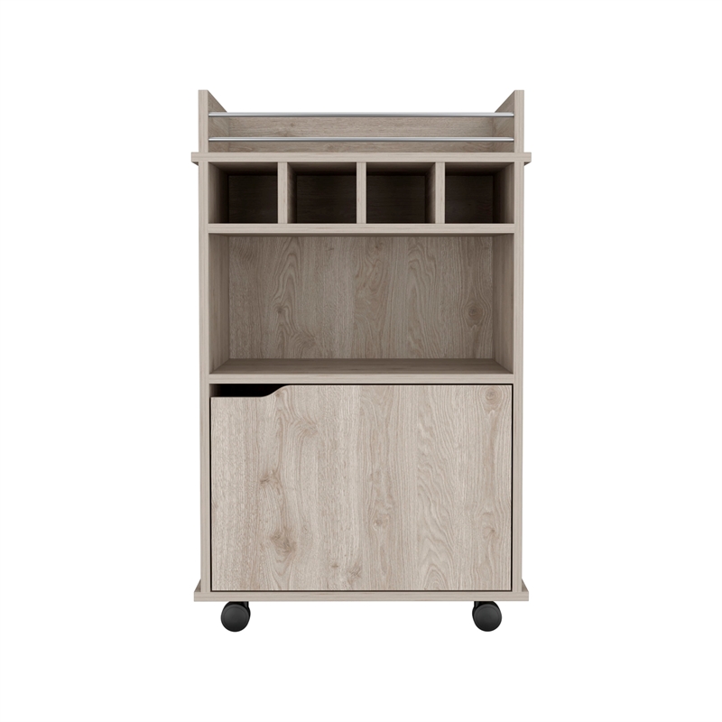 Pemberly Row Bar Cart with Wine Cubbies and Shelves 35in High in Beige