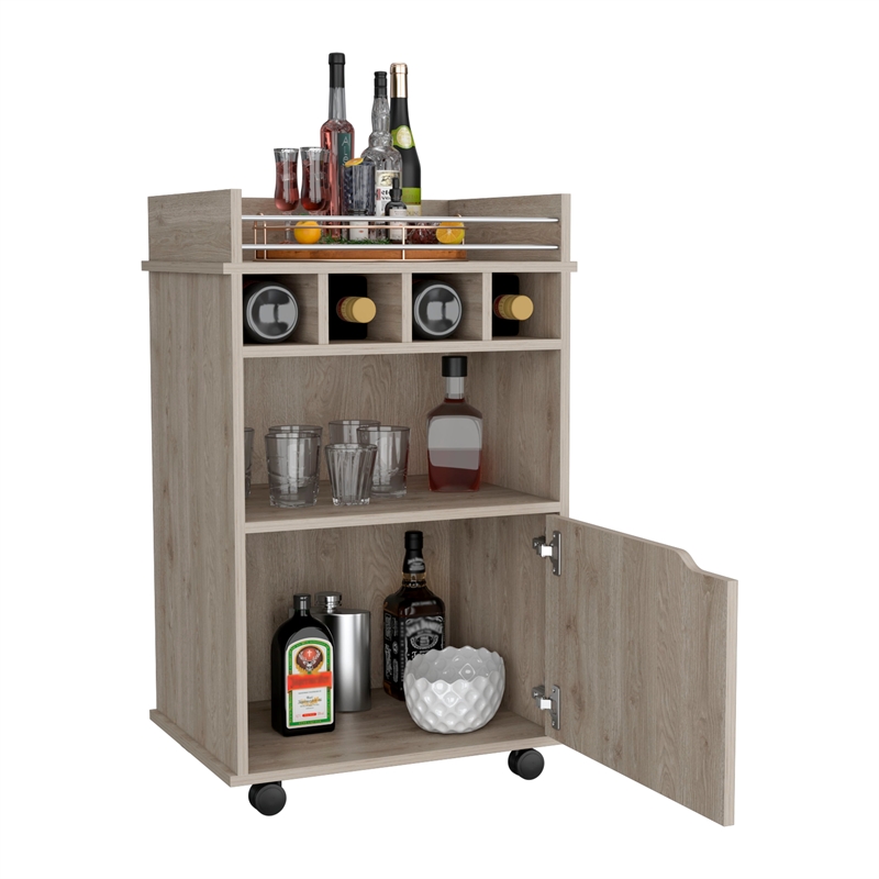 Pemberly Row Bar Cart with Wine Cubbies and Shelves 35in High in Beige