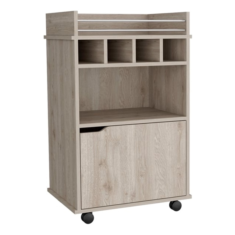 Pemberly Row Bar Cart with Wine Cubbies and Shelves 35in High in Beige