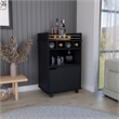 Pemberly Row Bar Cart with Wine Cubbies and Shelves 35in High in Black