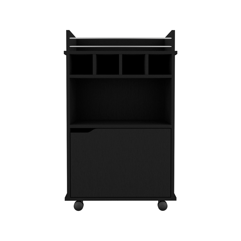 Pemberly Row Bar Cart with Wine Cubbies and Shelves 35in High in Black