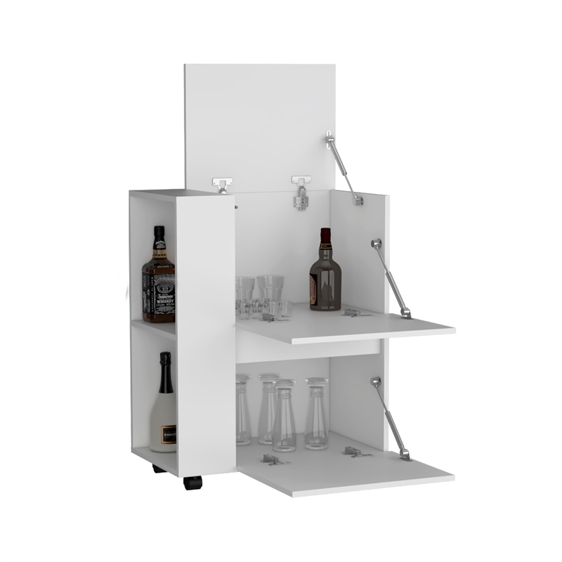 Pemberly Row Bar Cart with Wine Cubbies and Shelves 35in High in White