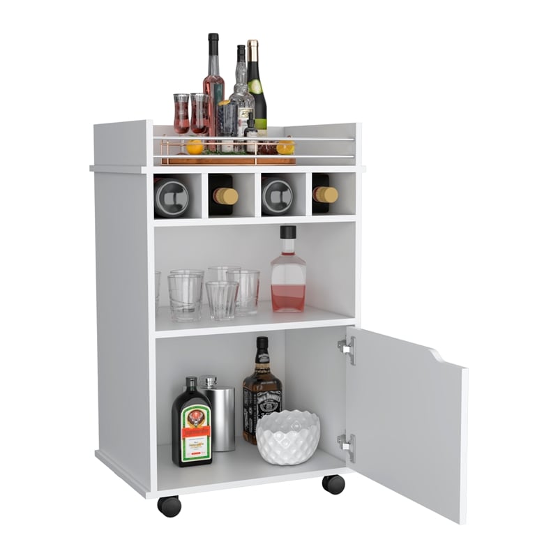 Pemberly Row Bar Cart with Wine Cubbies and Shelves 35in High in White