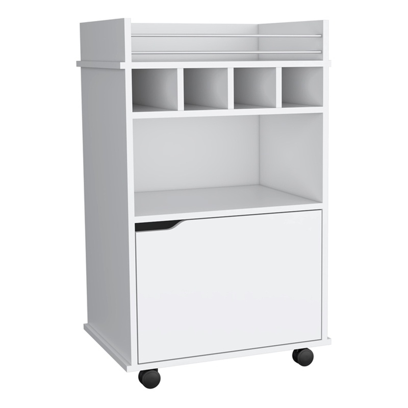 Pemberly Row Bar Cart with Wine Cubbies and Shelves 35in High in White