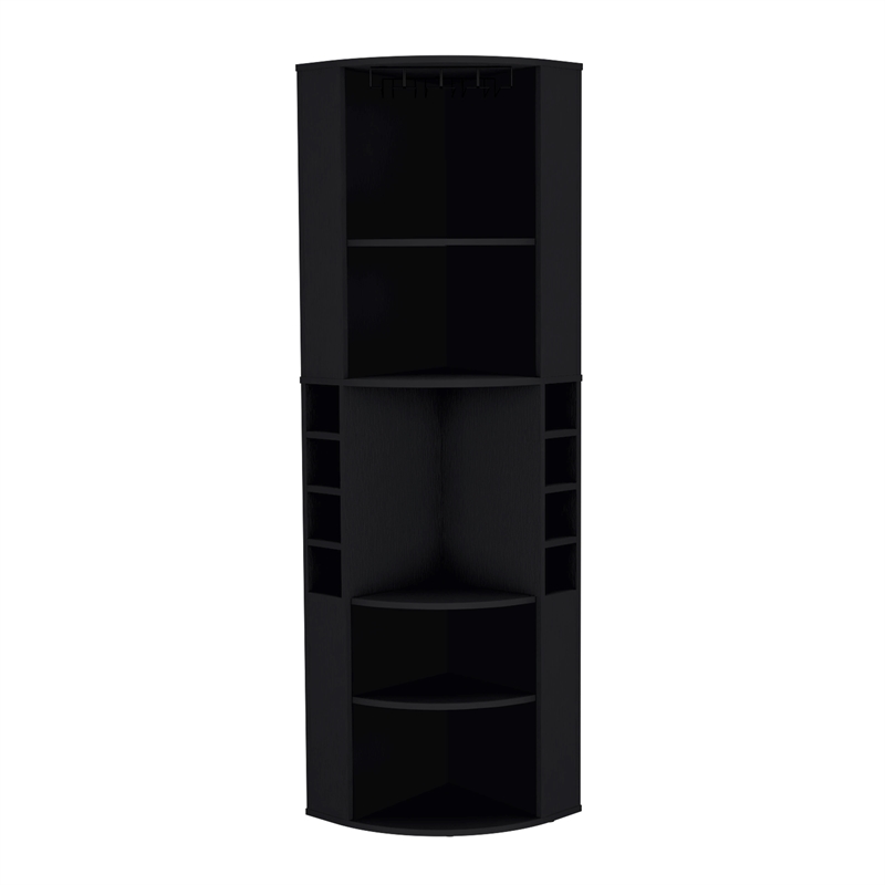 Pemberly Row Corner Bar Cabinet with Wine Storage 70.8in in Black