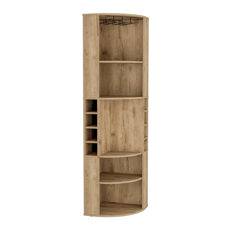 Pemberly Row Corner Bar Cabinet with Wine Storage 70.8in in Beige