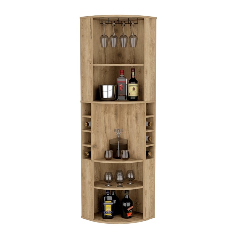 Pemberly Row Corner Bar Cabinet with Wine Storage 70.8in in Beige