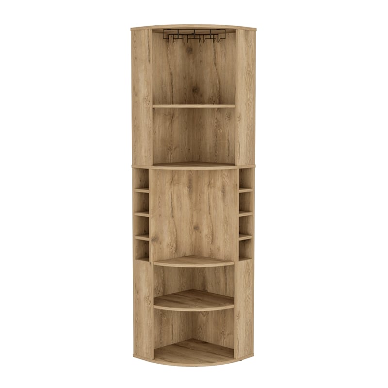 Pemberly Row Corner Bar Cabinet with Wine Storage 70.8in in Beige