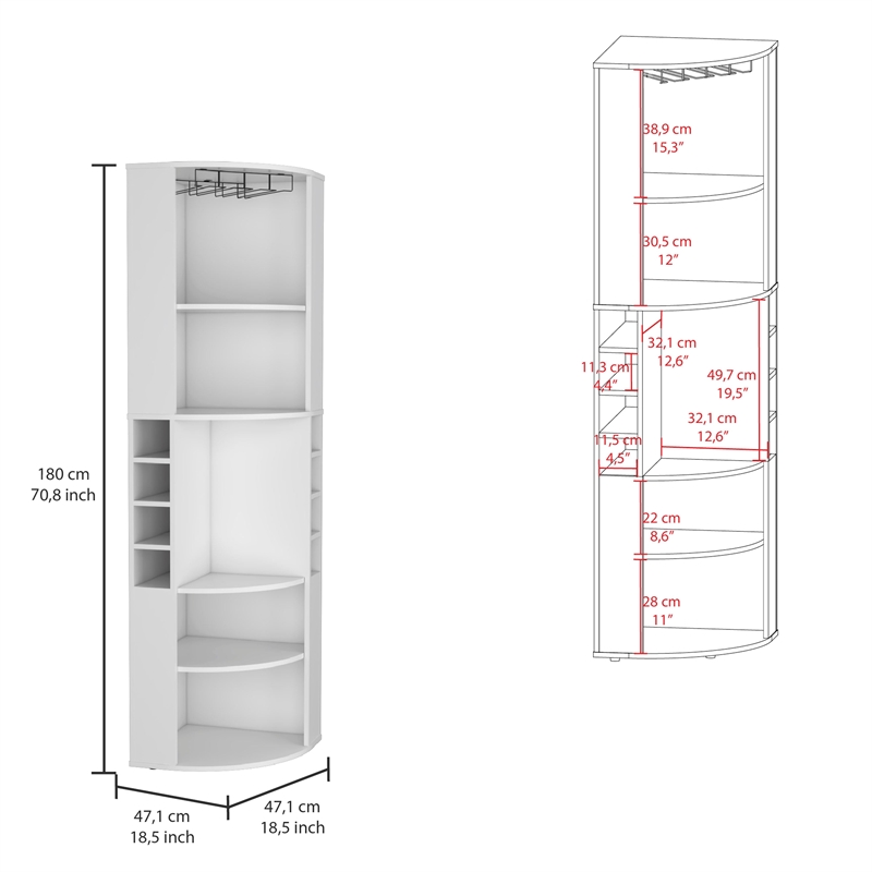 Pemberly Row Corner Bar Cabinet with Wine Storage 70.8in in White