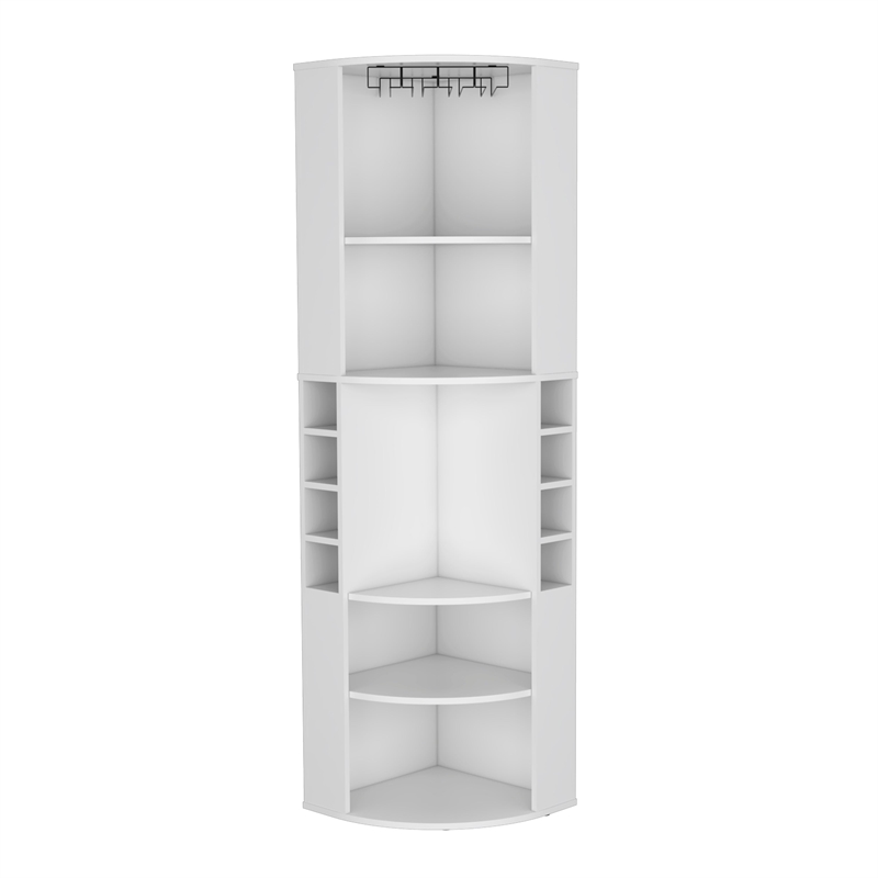 Pemberly Row Corner Bar Cabinet with Wine Storage 70.8in in White