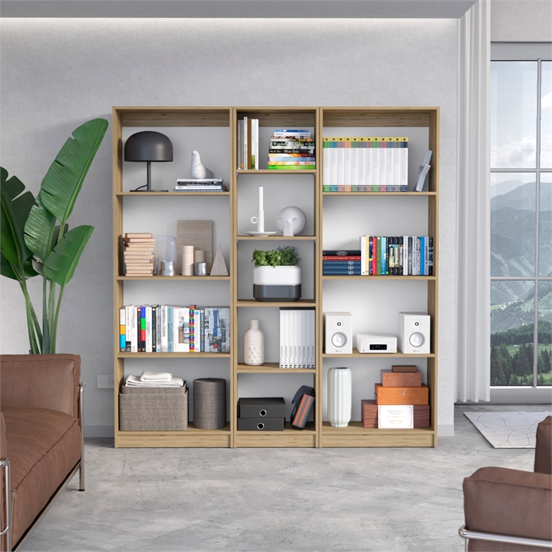Pemberly Row 3 Piece Bookcase Set 71in Tall in Matt Gray and White