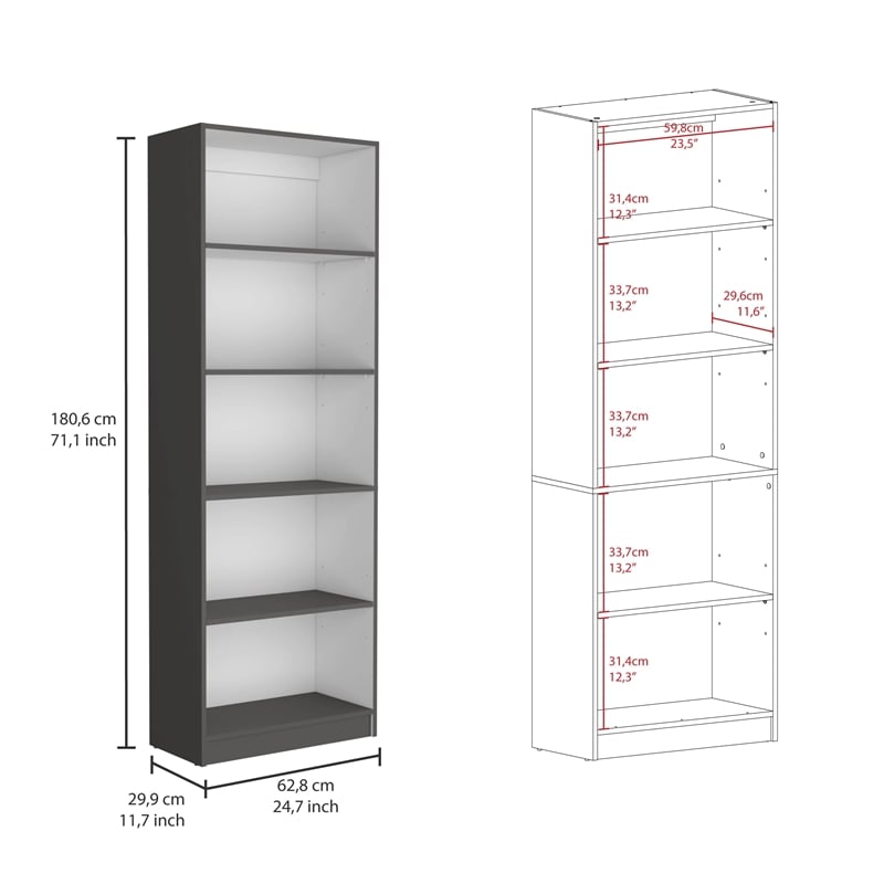Pemberly Row 3 Piece Bookcase Set 71in Tall in Matt Gray and White