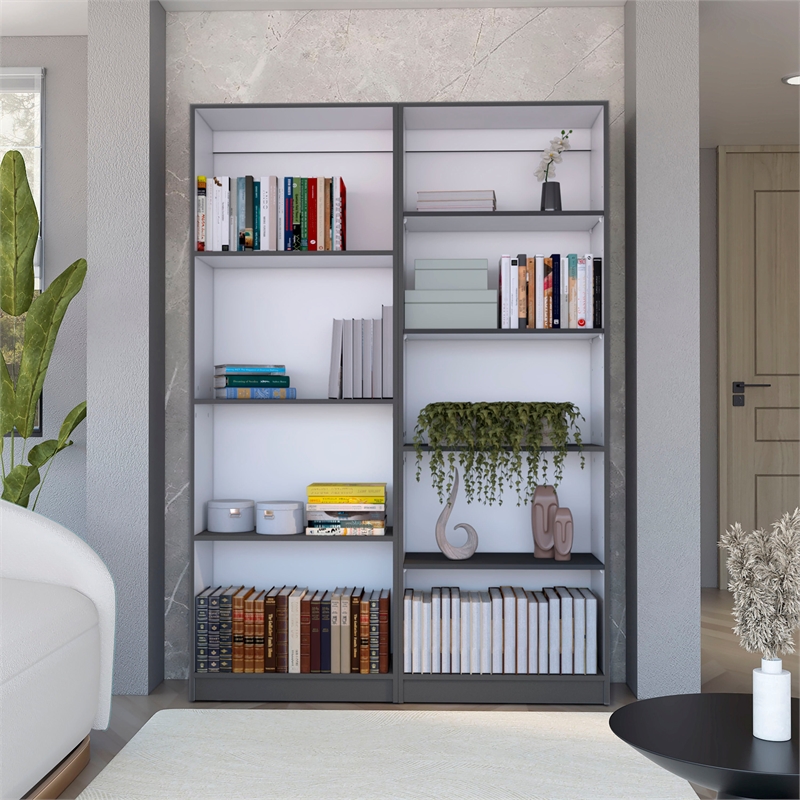 Pemberly Row 2 Piece Bookcase Set 71in Tall in Matt Gray and White