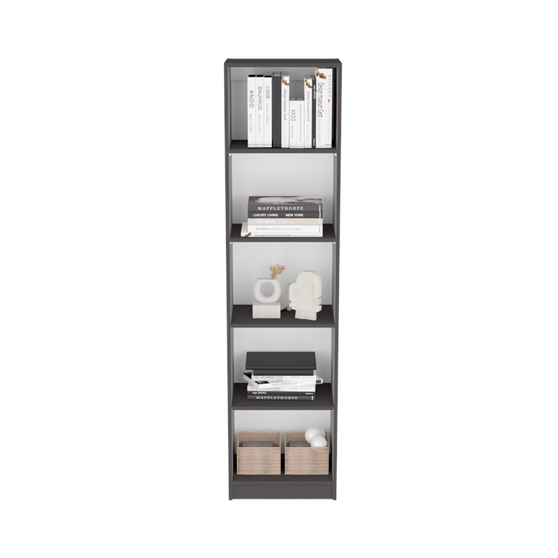 Pemberly Row XS 5 Tier Slim Bookcase 71in Tall in Multi-Color
