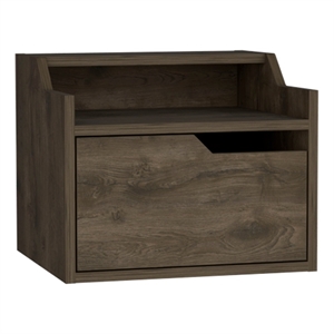 Pemberly Row Floating Nightstand with Drawer and Shelf in Brown