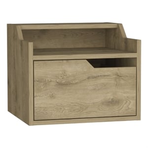 Pemberly Row Floating Nightstand with Drawer and Shelf in Beige