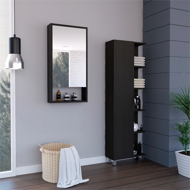 Pemberly Row 2 Piece Bathroom Set Linen and Medicine Cabinet in Black