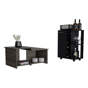 Pemberly Row 2 Piece Bar Cart and Coffee Table Set in Multi-Color