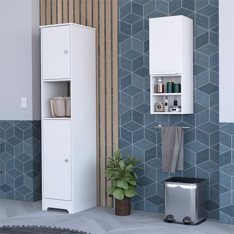Pemberly Row 2 Piece Bathroom Set Linen and Medicine Cabinet in White