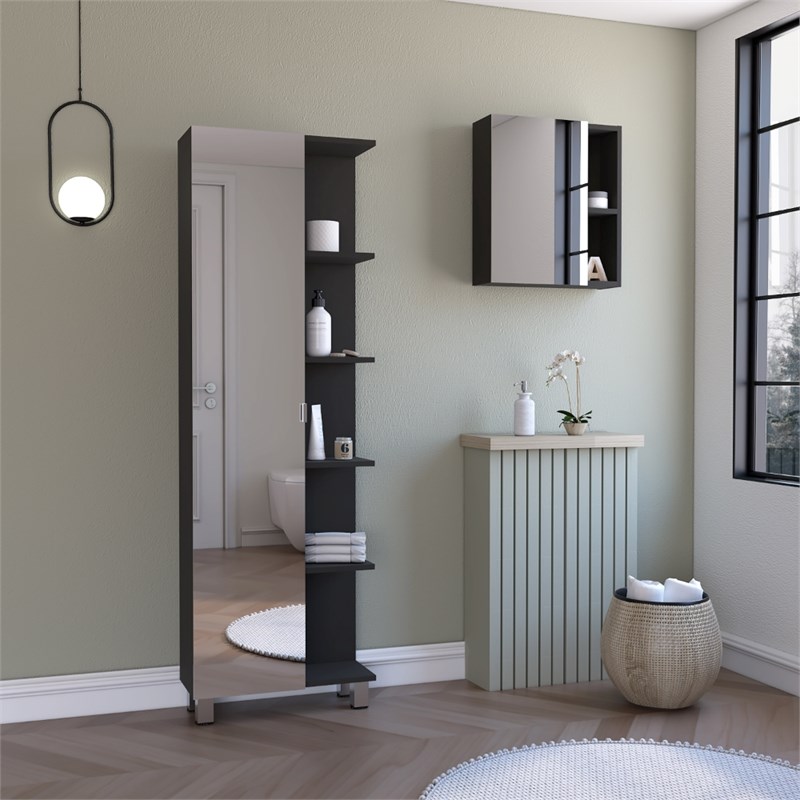 Pemberly Row 2 Piece Bathroom Set Linen and Medicine Cabinet in Black