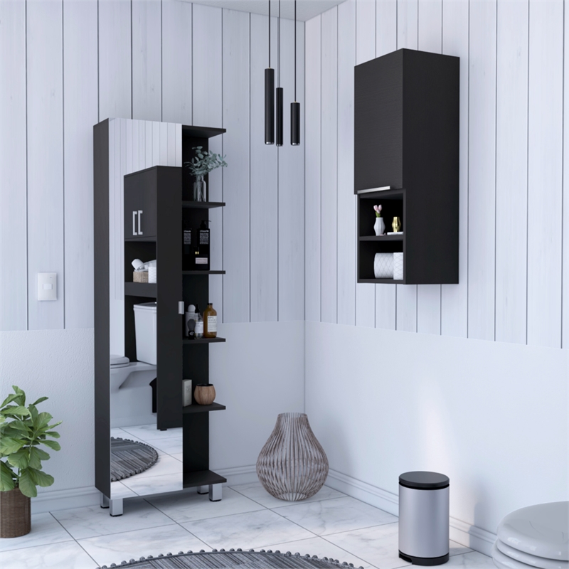 Pemberly Row 2 Piece Bathroom Set Linen and Medicine Cabinet in Black