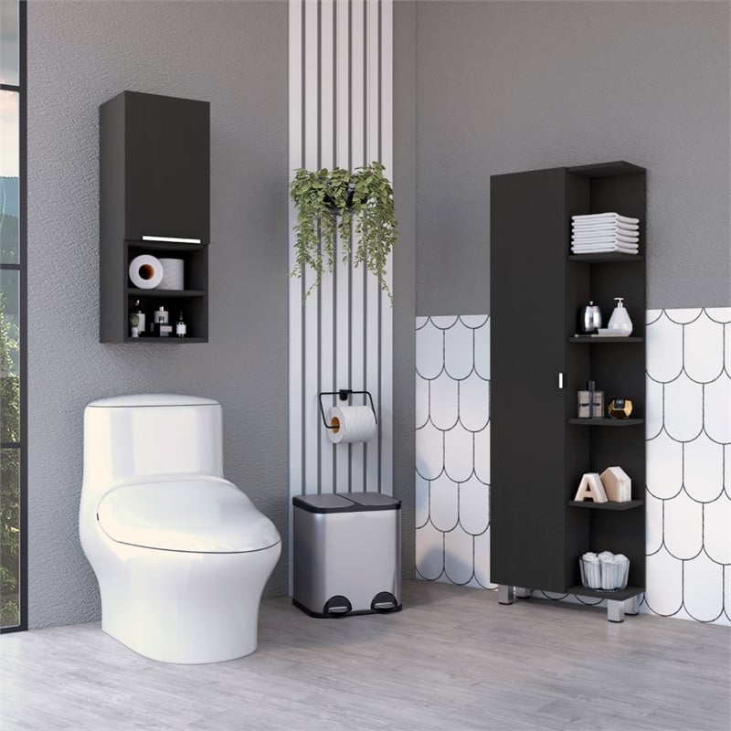 Pemberly Row 2 Piece Bathroom Set Linen and Medicine Cabinet in Black