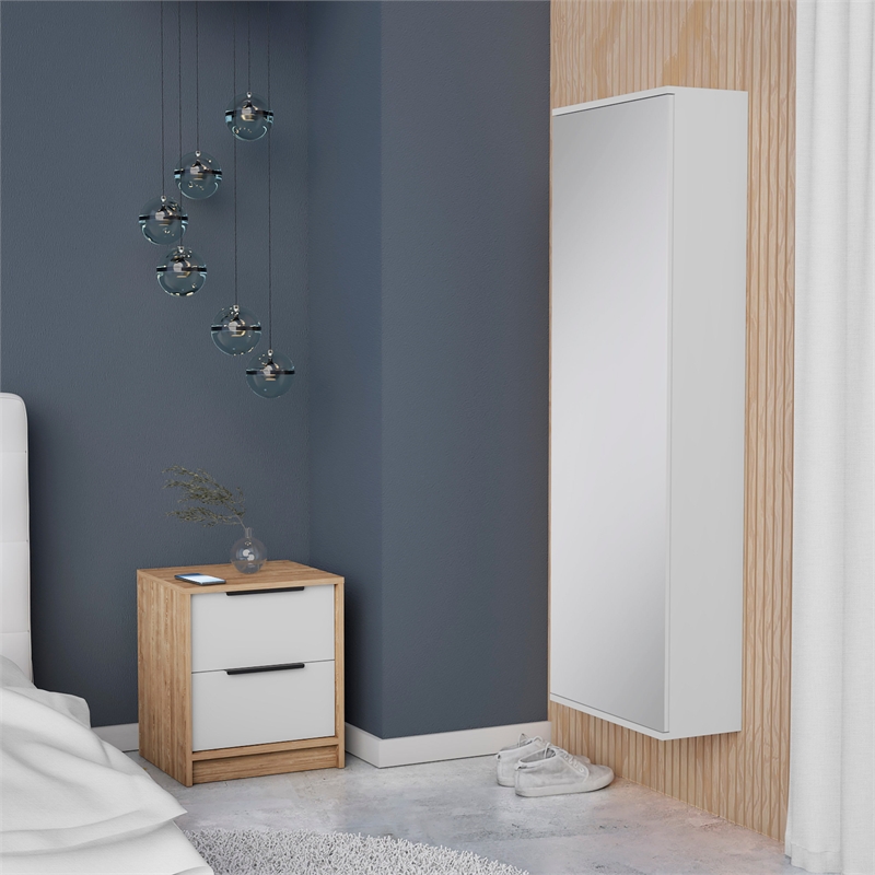 Pemberly Row 2 Piece Bedroom Set Shoe Rack and Nightstand in Multi-Color