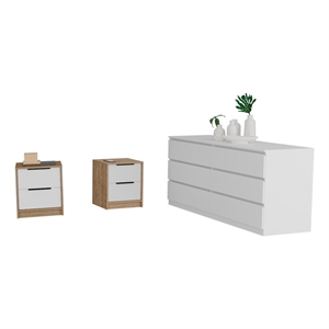 Pemberly Row 3 Piece Bedroom Set Dresser and 2 Nightstands in Multi-Color