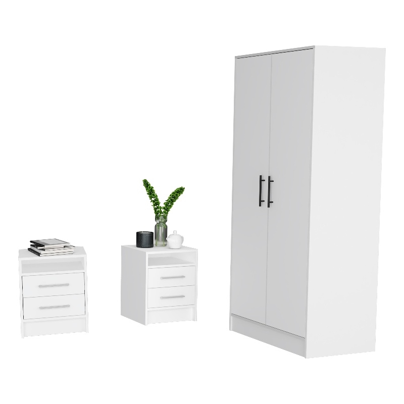 Pemberly Row 3 Piece Bedroom Set Armoire and 2 Nightstands in White