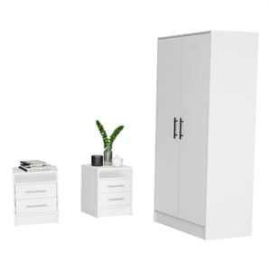 Pemberly Row 3 Piece Bedroom Set Armoire and 2 Nightstands in White